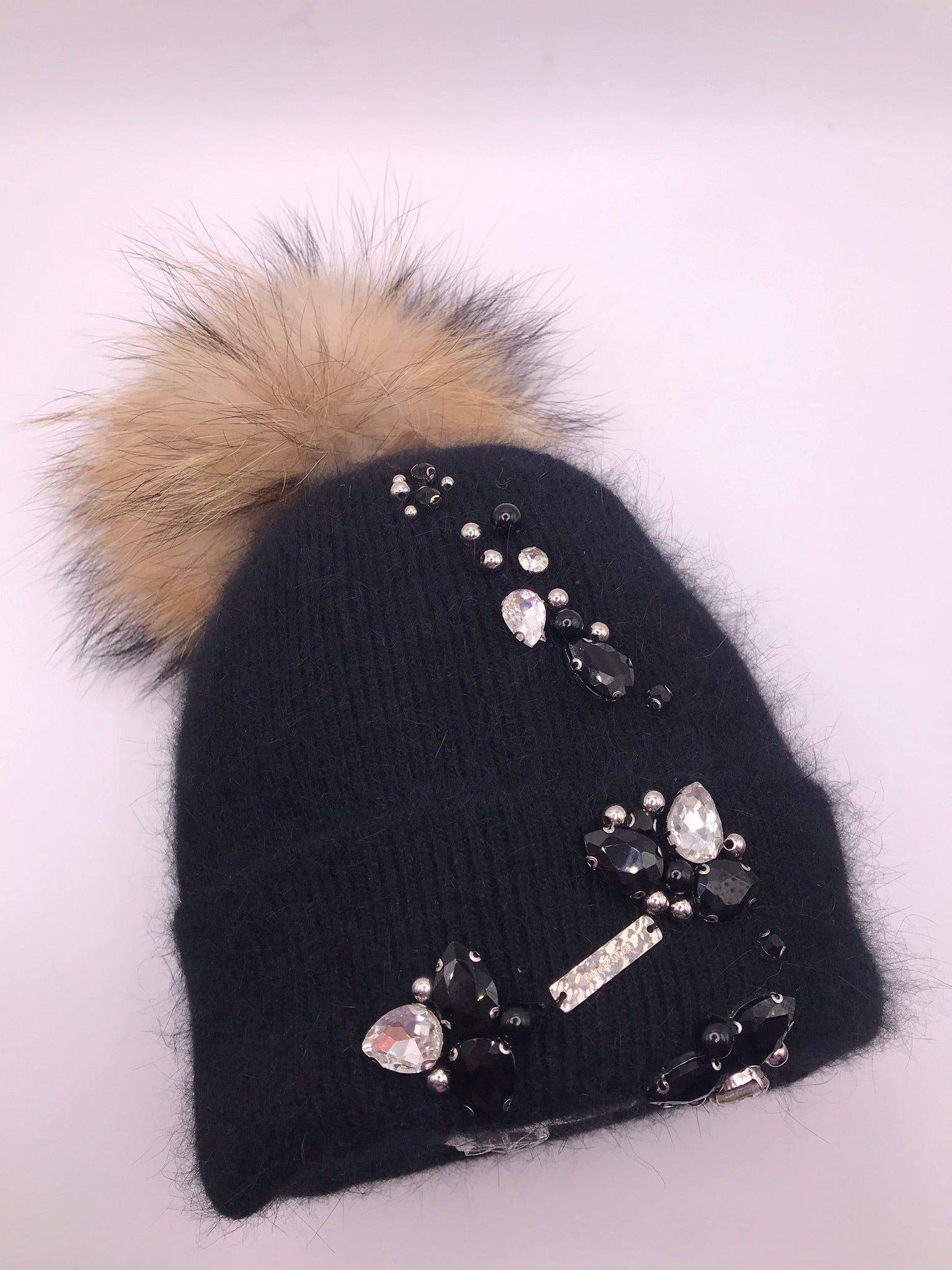 GORRO PRETO GELO POMPOM PELO CASTANHO TOUCA