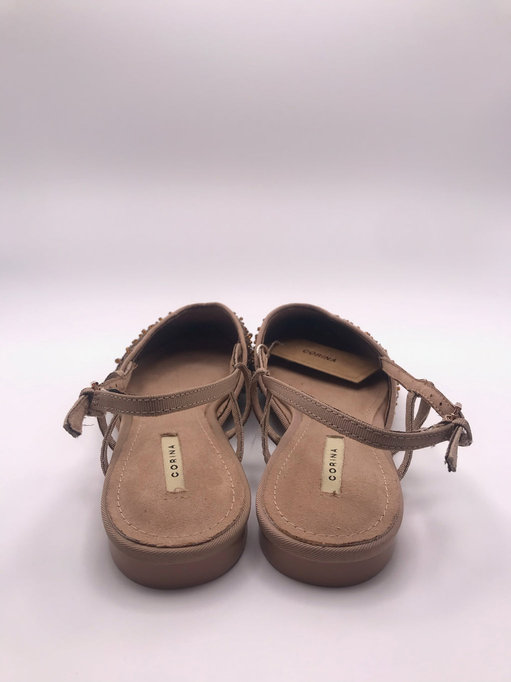 Sandálias Rasas Femininas Corina Com Brilho E Pedraria Flor Slingback Pontiaguda Sapatos Elegantes De Festa Cor Bege Bronze Tiras Ajustáveis Calçado Confortável Senhora