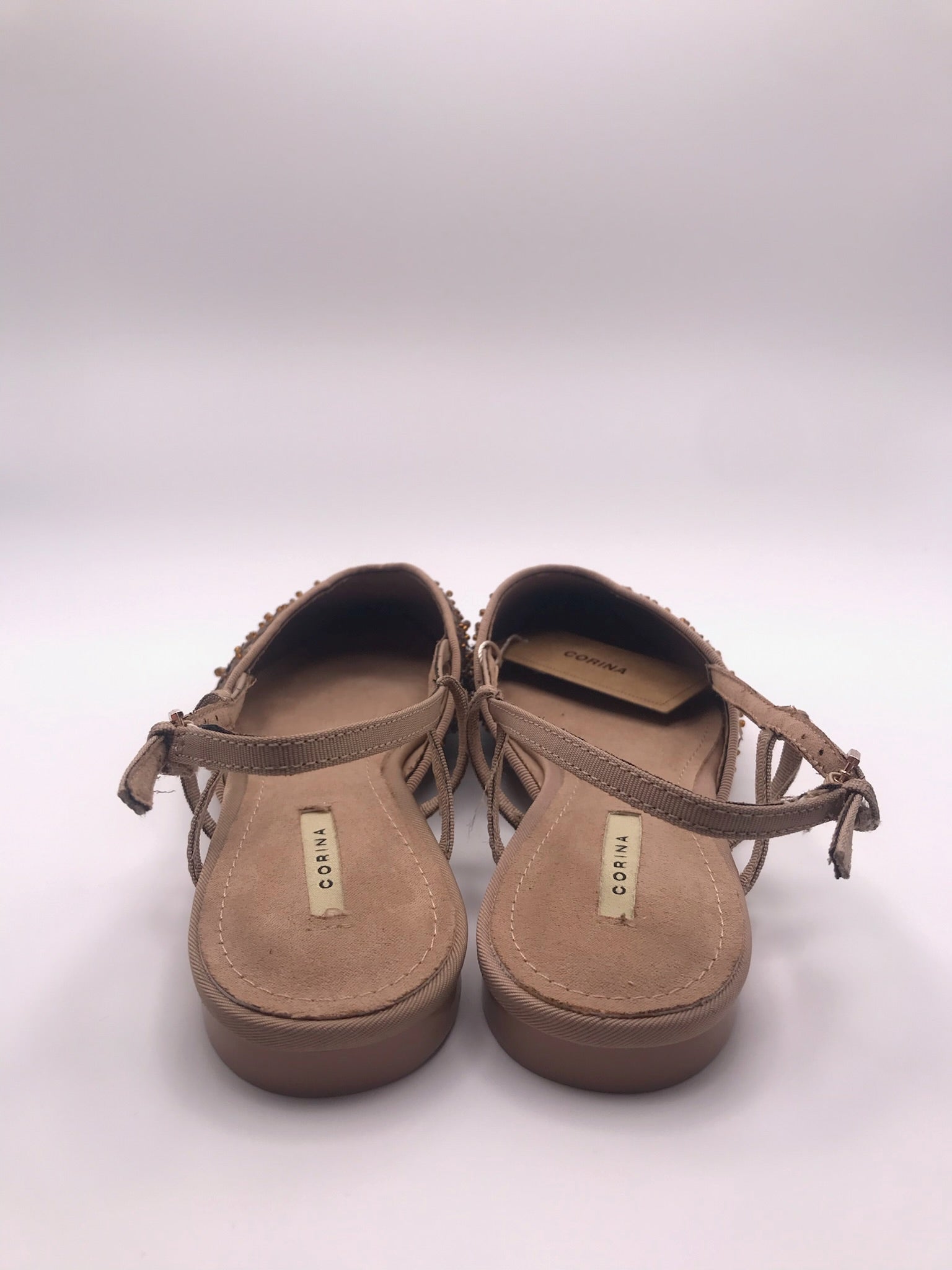Sandálias Rasas Femininas Corina Com Brilho E Pedraria Flor Slingback Pontiaguda Sapatos Elegantes De Festa Cor Bege Bronze Tiras Ajustáveis Calçado Confortável Senhora