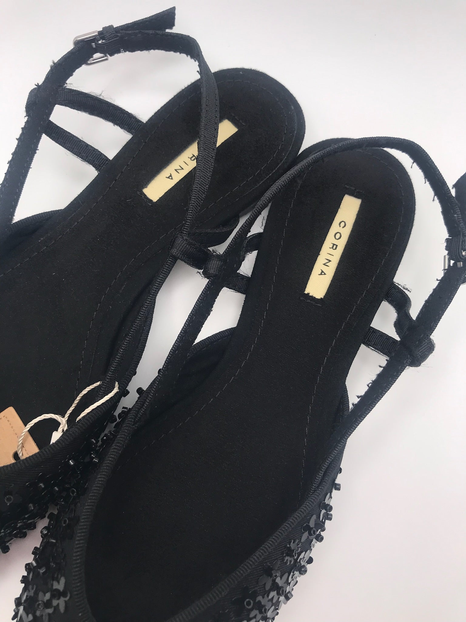 Sandálias Femininas Rasas Corina Com Brilho E Pedraria Slingback Pontiaguda Sapatos Elegantes De Festa Cor Preto Tiras Ajustáveis Calçado Confortável Senhora