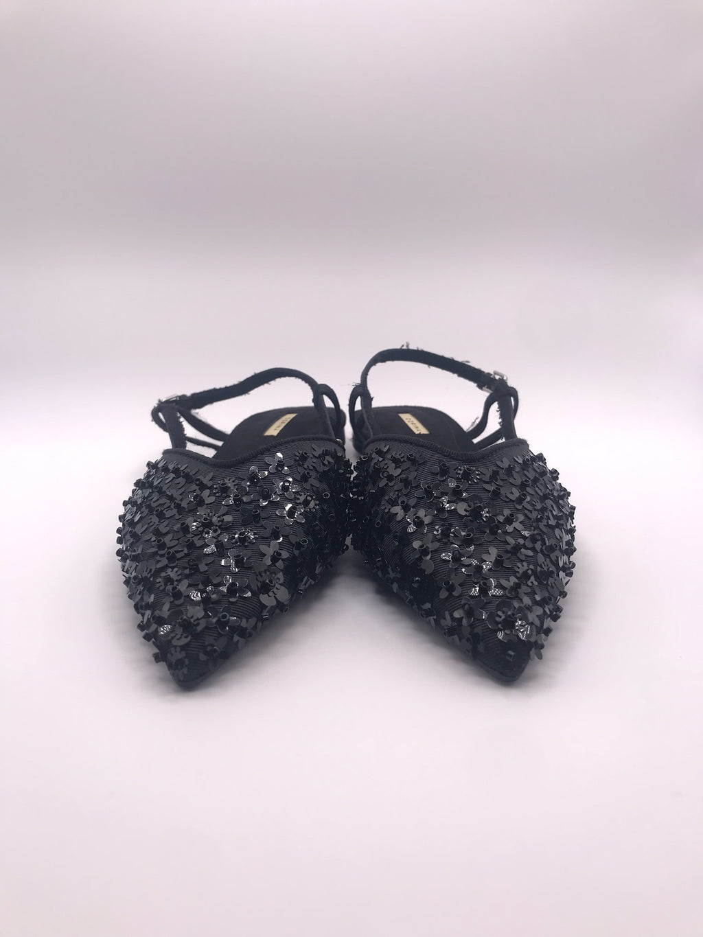 Sandálias Femininas Rasas Corina Com Brilho E Pedraria Slingback Pontiaguda Sapatos Elegantes De Festa Cor Preto Tiras Ajustáveis Calçado Confortável Senhora