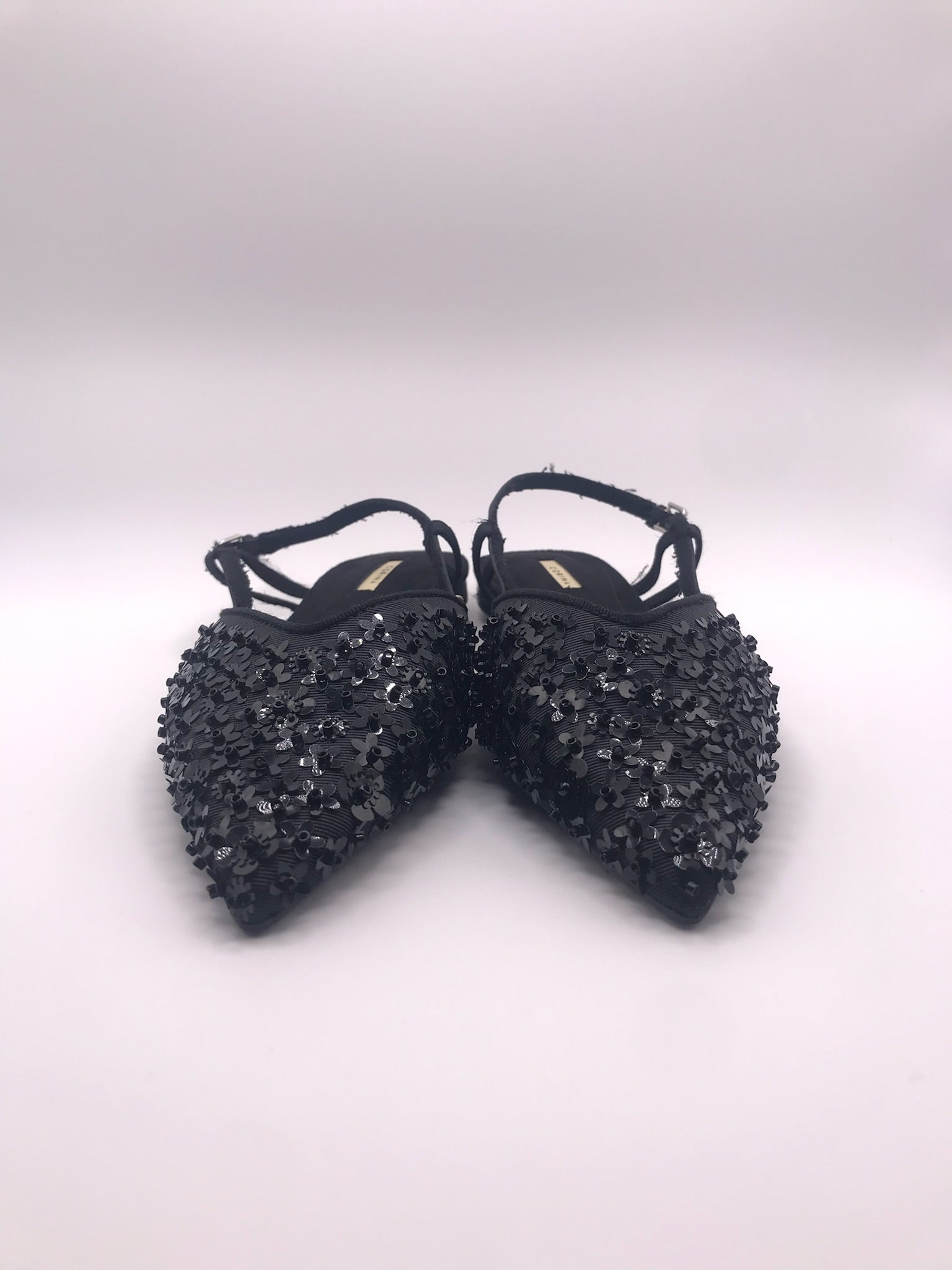 Sandálias Femininas Rasas Corina Com Brilho E Pedraria Slingback Pontiaguda Sapatos Elegantes De Festa Cor Preto Tiras Ajustáveis Calçado Confortável Senhora