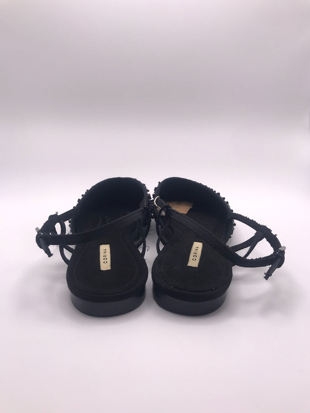 Sandálias Femininas Rasas Corina Com Brilho E Pedraria Slingback Pontiaguda Sapatos Elegantes De Festa Cor Preto Tiras Ajustáveis Calçado Confortável Senhora