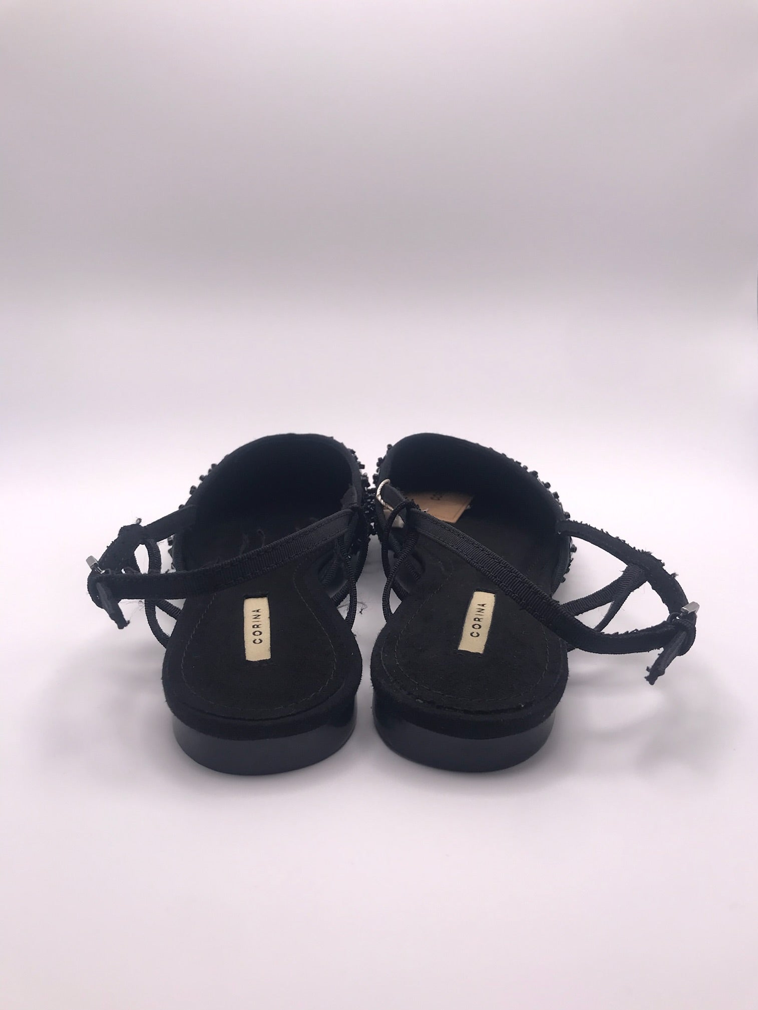Sandálias Femininas Rasas Corina Com Brilho E Pedraria Slingback Pontiaguda Sapatos Elegantes De Festa Cor Preto Tiras Ajustáveis Calçado Confortável Senhora