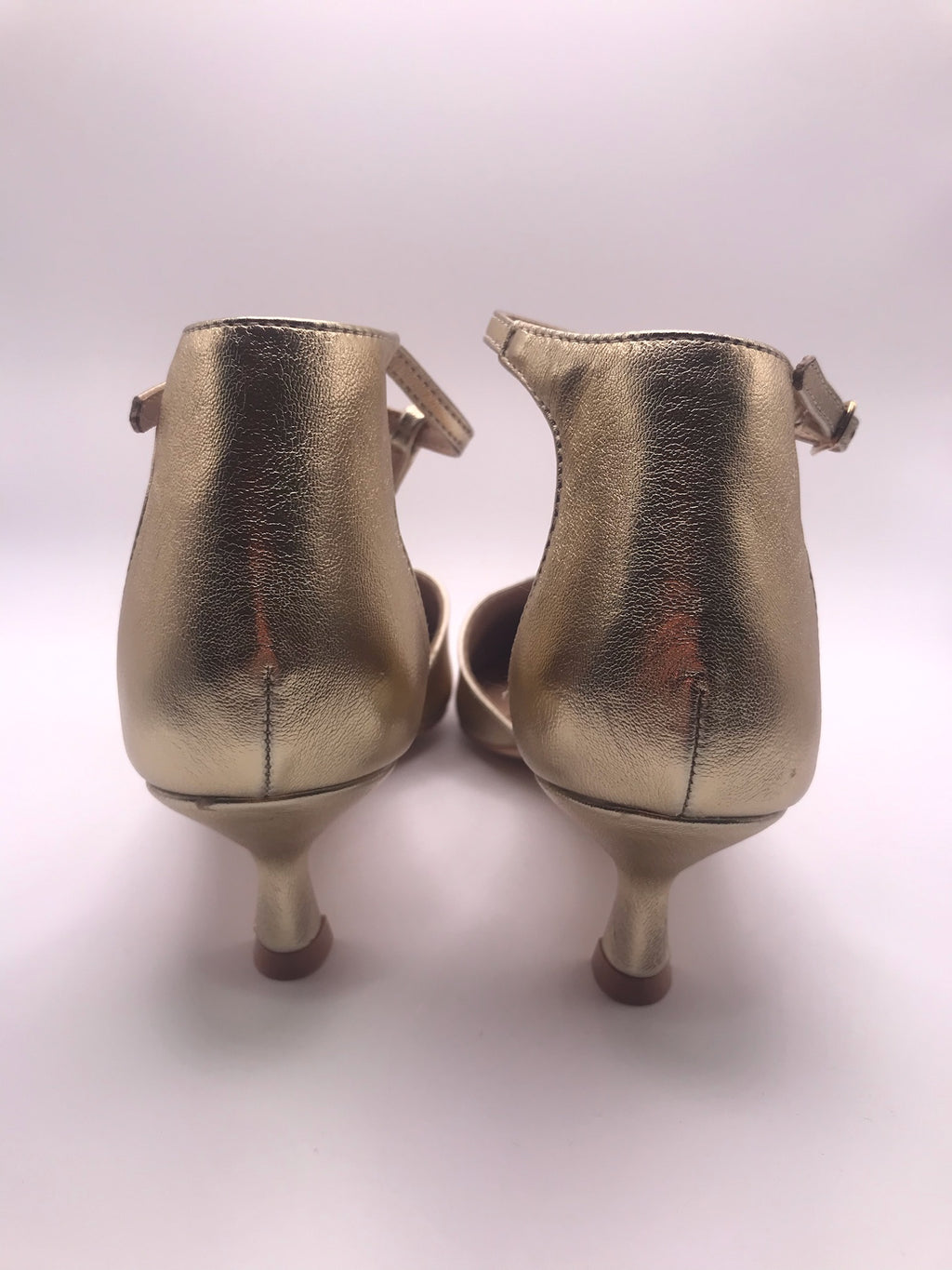 Sapatos de Salto Baixo Buonarotti Kitten Dourados com T-Strap Elegante; Biqueira Fina Senhora Vestuário Formal Casamento Festa Confortável