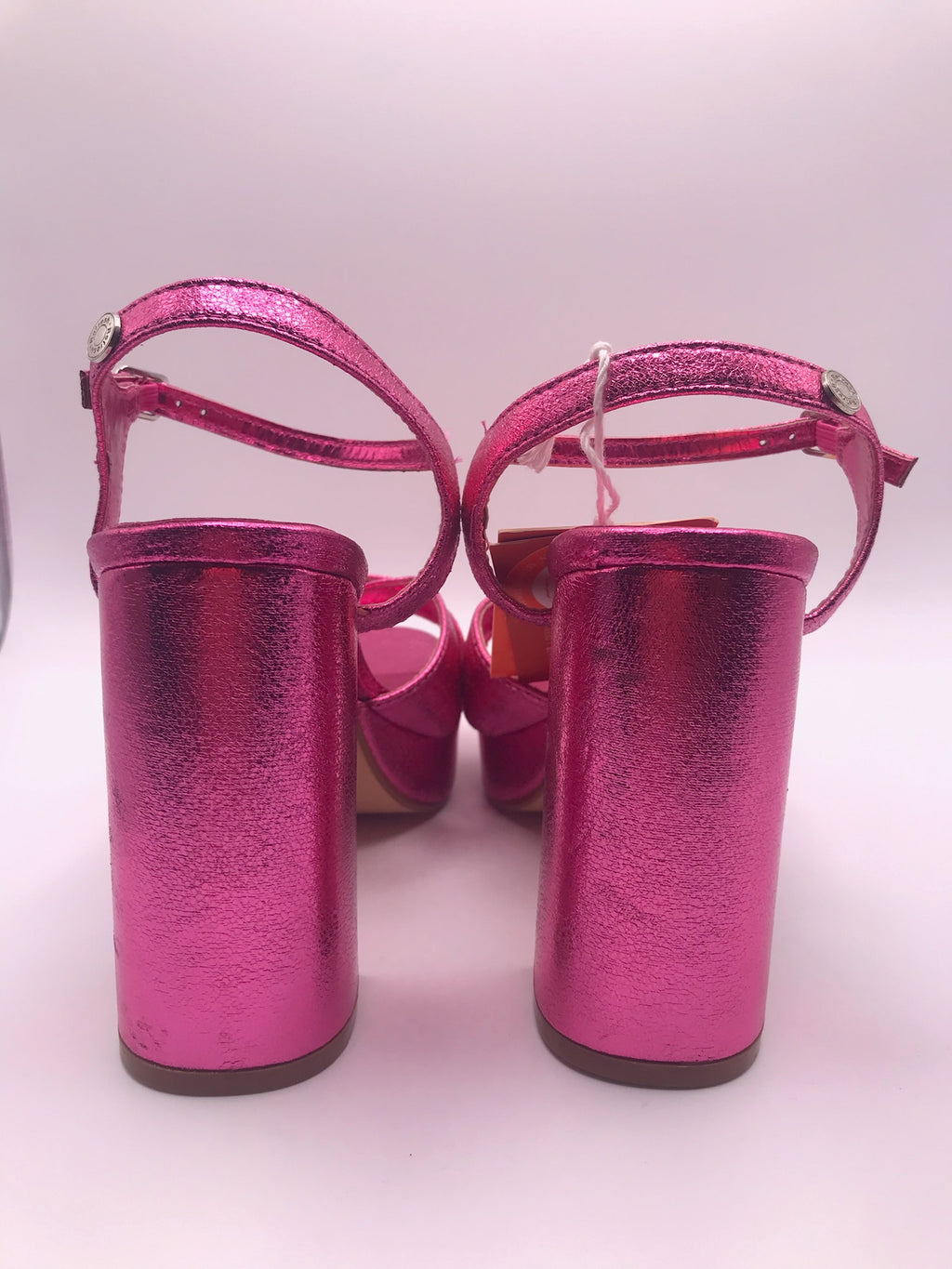 Sandálias Plataforma Refresh Salto Grosso Rosa Metalizado; Brilhantes com Fivela e Tiras Cruzadas para Mulher
