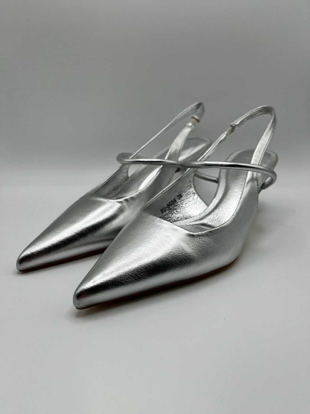 Sapatos de Salto Médio Buonarotti Femininos Prateados Metalizados, Sandálias Slingback de Bico Fino com Tira no Calcanhar, Calçado de Festa Elegante e Confortável para Cerimónias e Eventos Primavera Verão