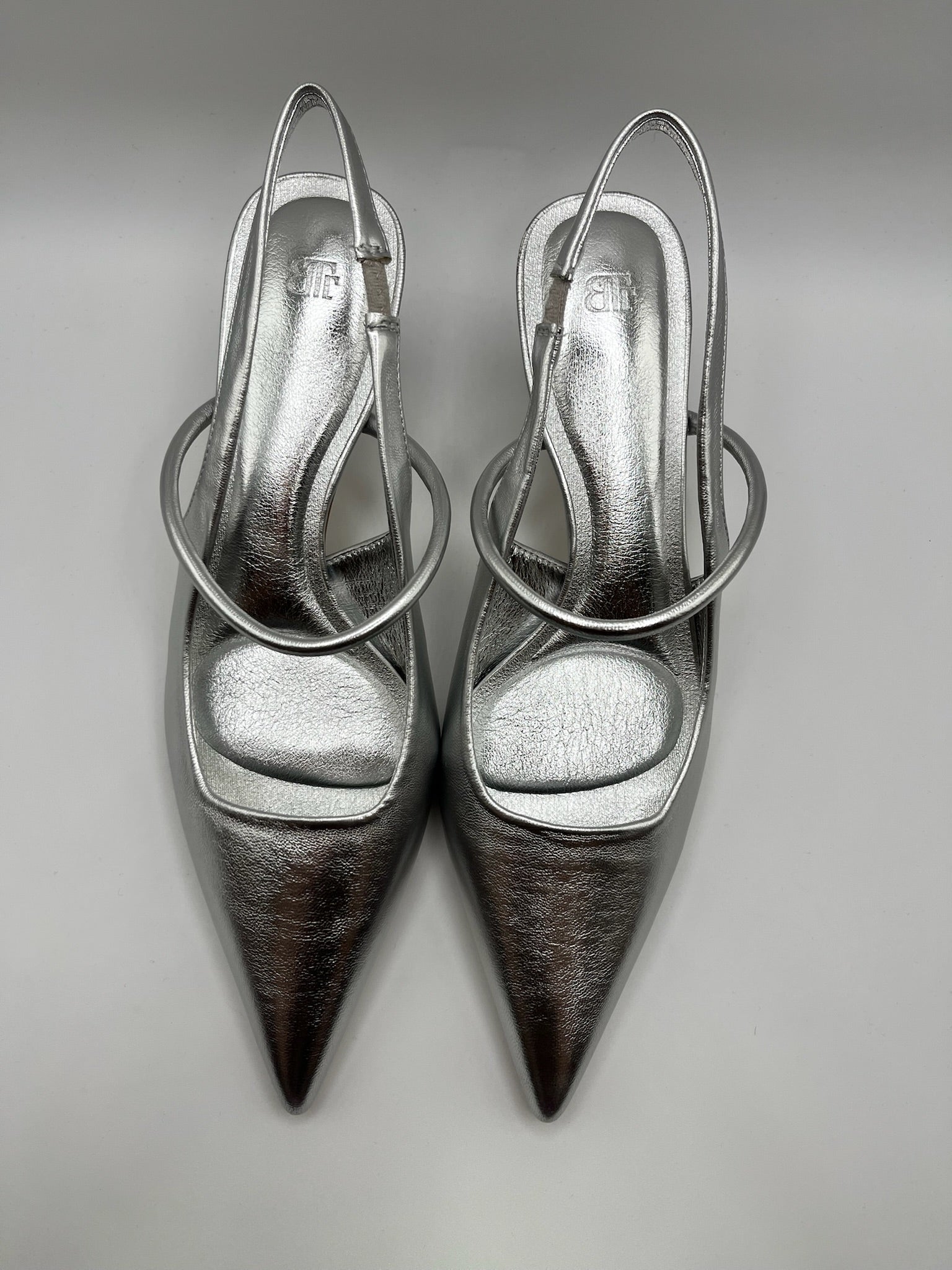 Sapatos de Salto Médio Buonarotti Femininos Prateados Metalizados, Sandálias Slingback de Bico Fino com Tira no Calcanhar, Calçado de Festa Elegante e Confortável para Cerimónias e Eventos Primavera Verão