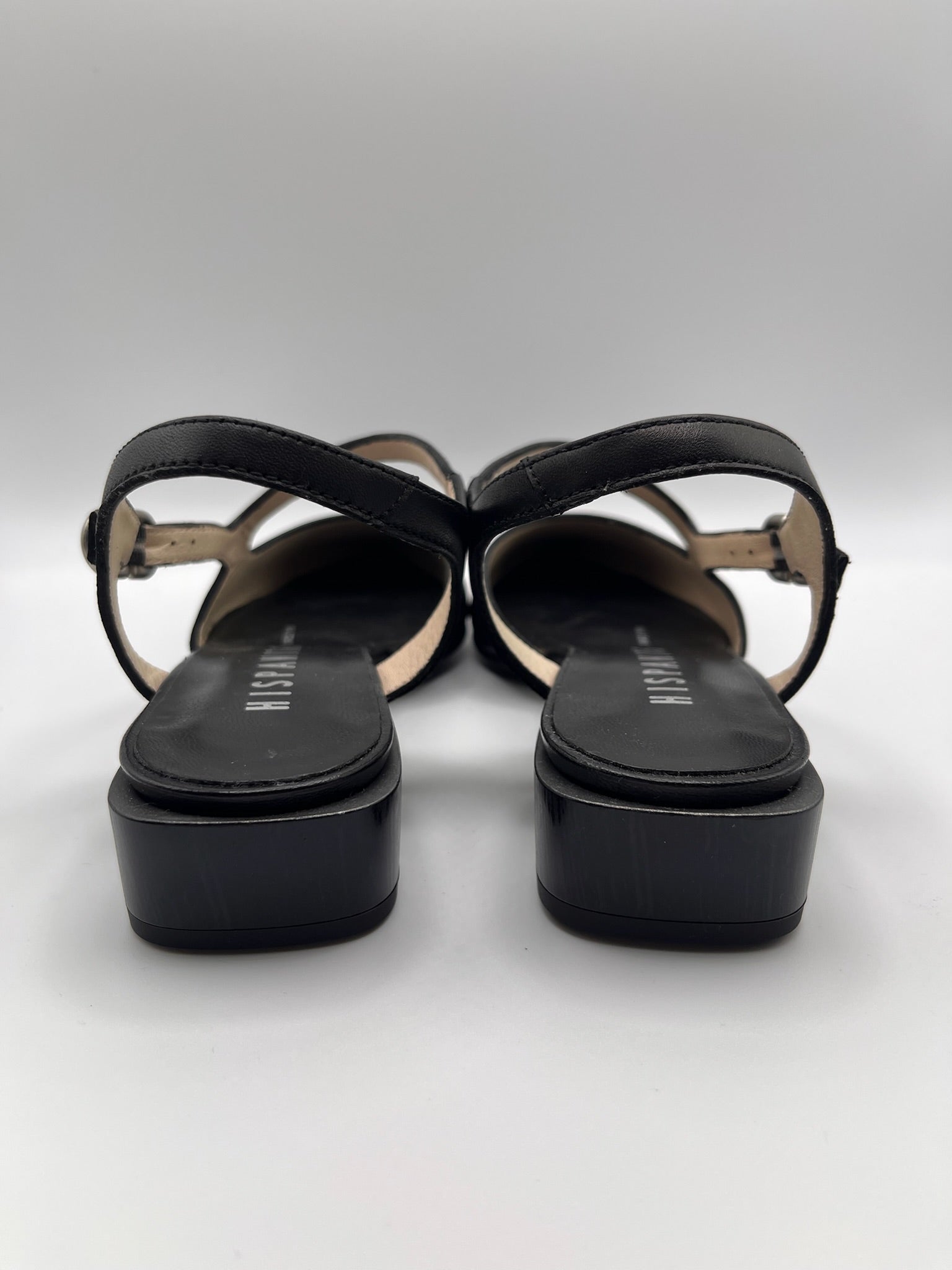 Sapatos Hispanitas mulher pretos pele salto baixo bloco, sandálias slingback bico fino tira cruzada fivela, sapatos senhora elegantes executiva escritório confortáveis clássicos