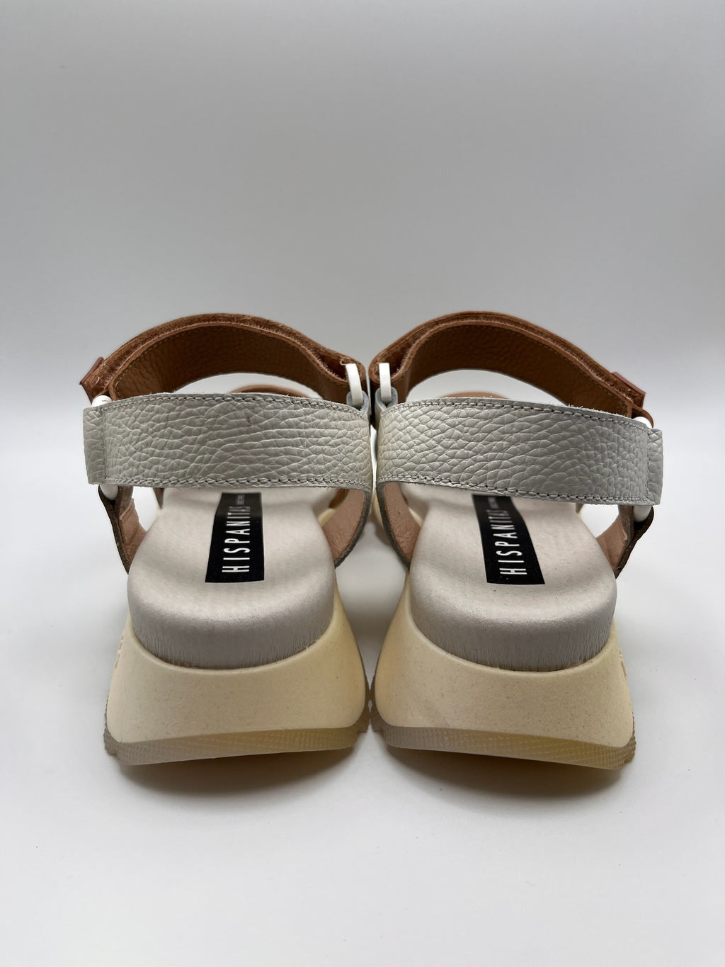 Sandálias Hispanitas Senhora Couro Branco e Castanho Com Plataforma, Sandália Desportiva Ergonómica de Cunha Confortável Casual Com Corda e Fivela, Calçado Moda Feminina Verão