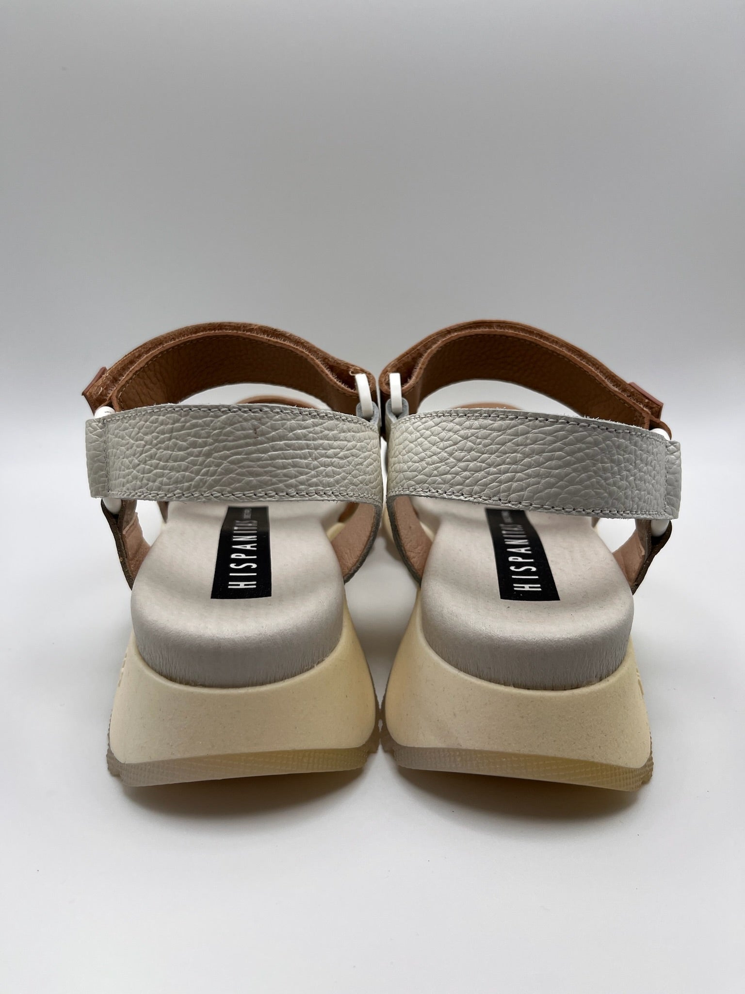 Sandálias Hispanitas Senhora Couro Branco e Castanho Com Plataforma, Sandália Desportiva Ergonómica de Cunha Confortável Casual Com Corda e Fivela, Calçado Moda Feminina Verão