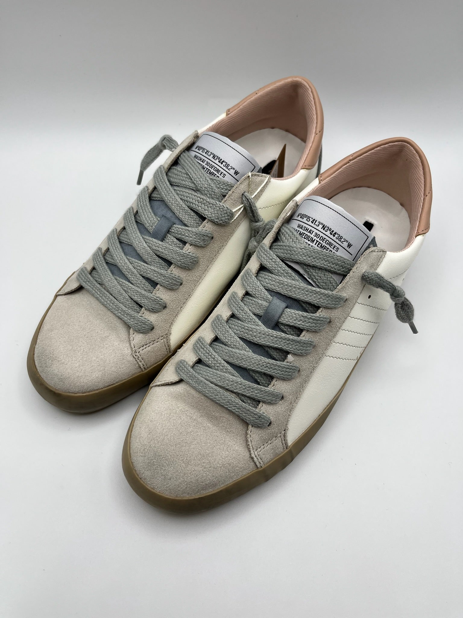 Sapatilhas Corina Femininas de Pele e Camurça cinza; Ténis Casuais Confortáveis Estilo Urbano Retro Azul e Rosa; Sapatos de Desporto Brancos com Sola de Borracha Camelo