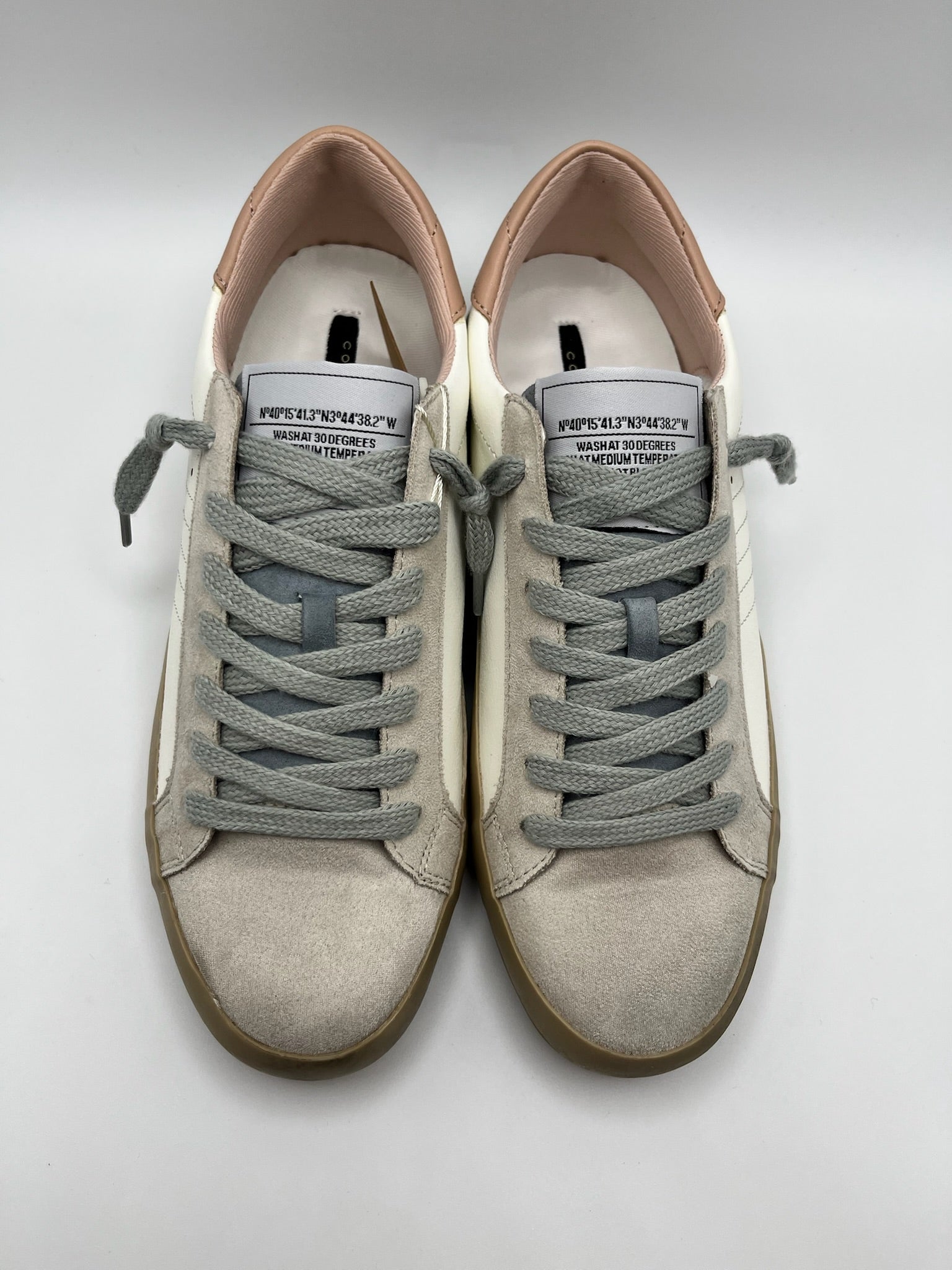 Sapatilhas Corina Femininas de Pele e Camurça cinza; Ténis Casuais Confortáveis Estilo Urbano Retro Azul e Rosa; Sapatos de Desporto Brancos com Sola de Borracha Camelo