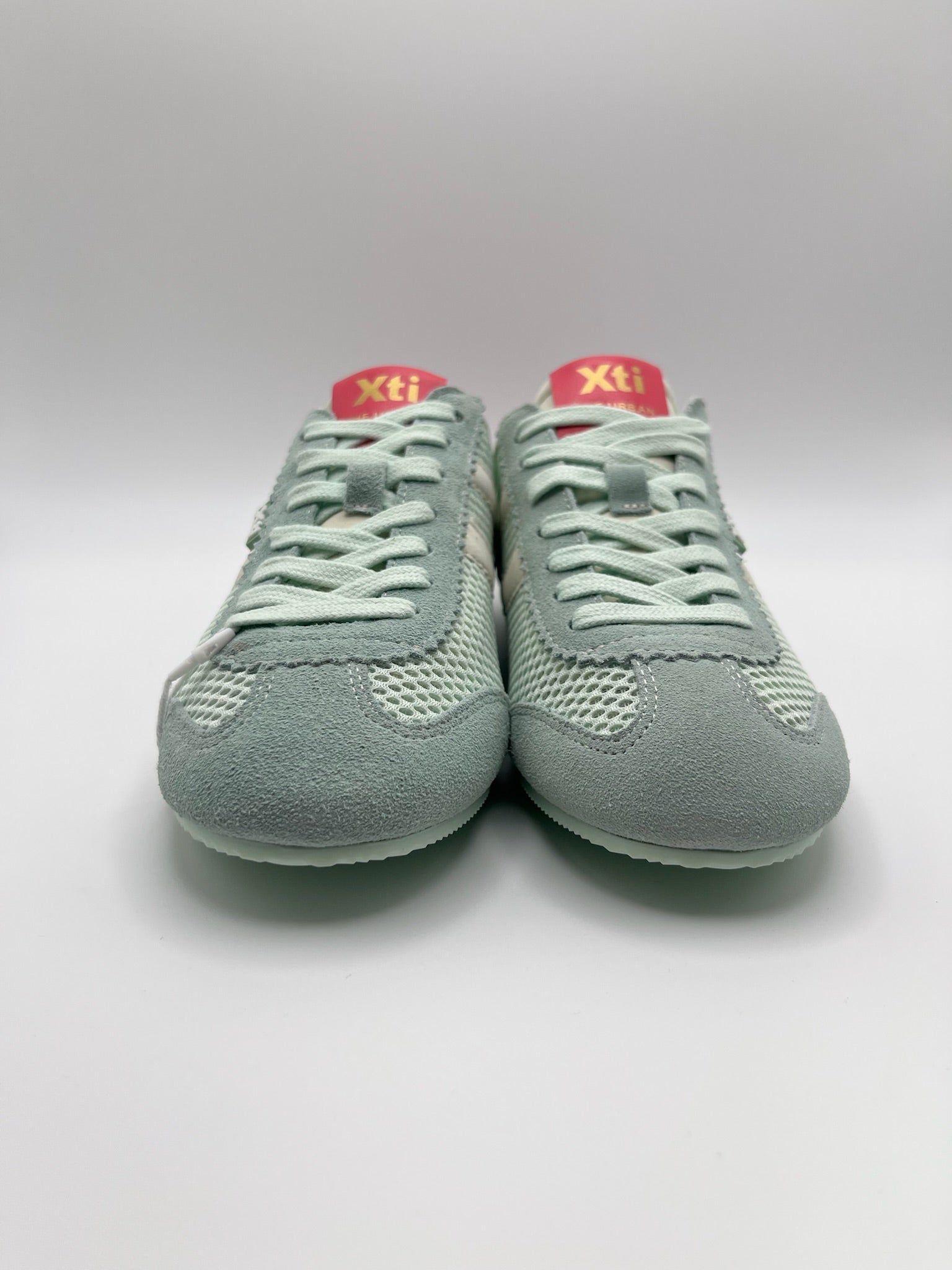Sapatilhas Xti Femininas Urban Verde Água e Rosa Acqua; Ténis de Mulher Desportivos em Camurça e Malha Respirável Leve Correr Caminhar Casual