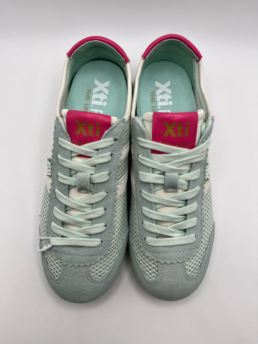 Sapatilhas Xti Femininas Urban Verde Água e Rosa Acqua; Ténis de Mulher Desportivos em Camurça e Malha Respirável Leve Correr Caminhar Casual