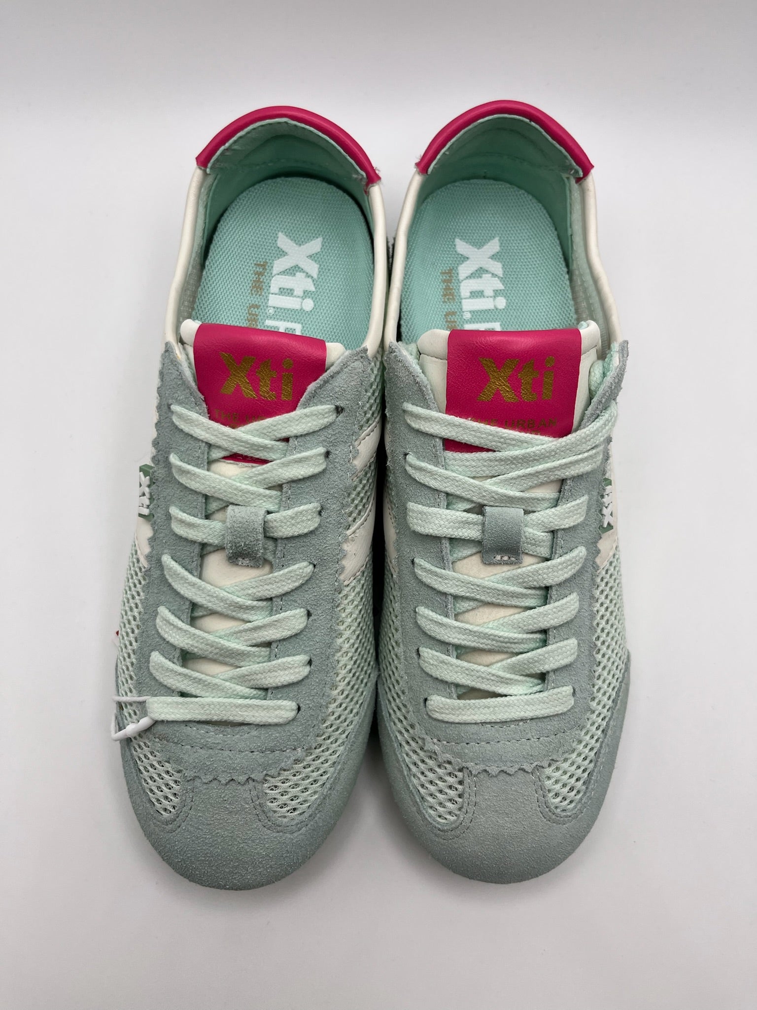 Sapatilhas Xti Femininas Urban Verde Água e Rosa Acqua; Ténis de Mulher Desportivos em Camurça e Malha Respirável Leve Correr Caminhar Casual