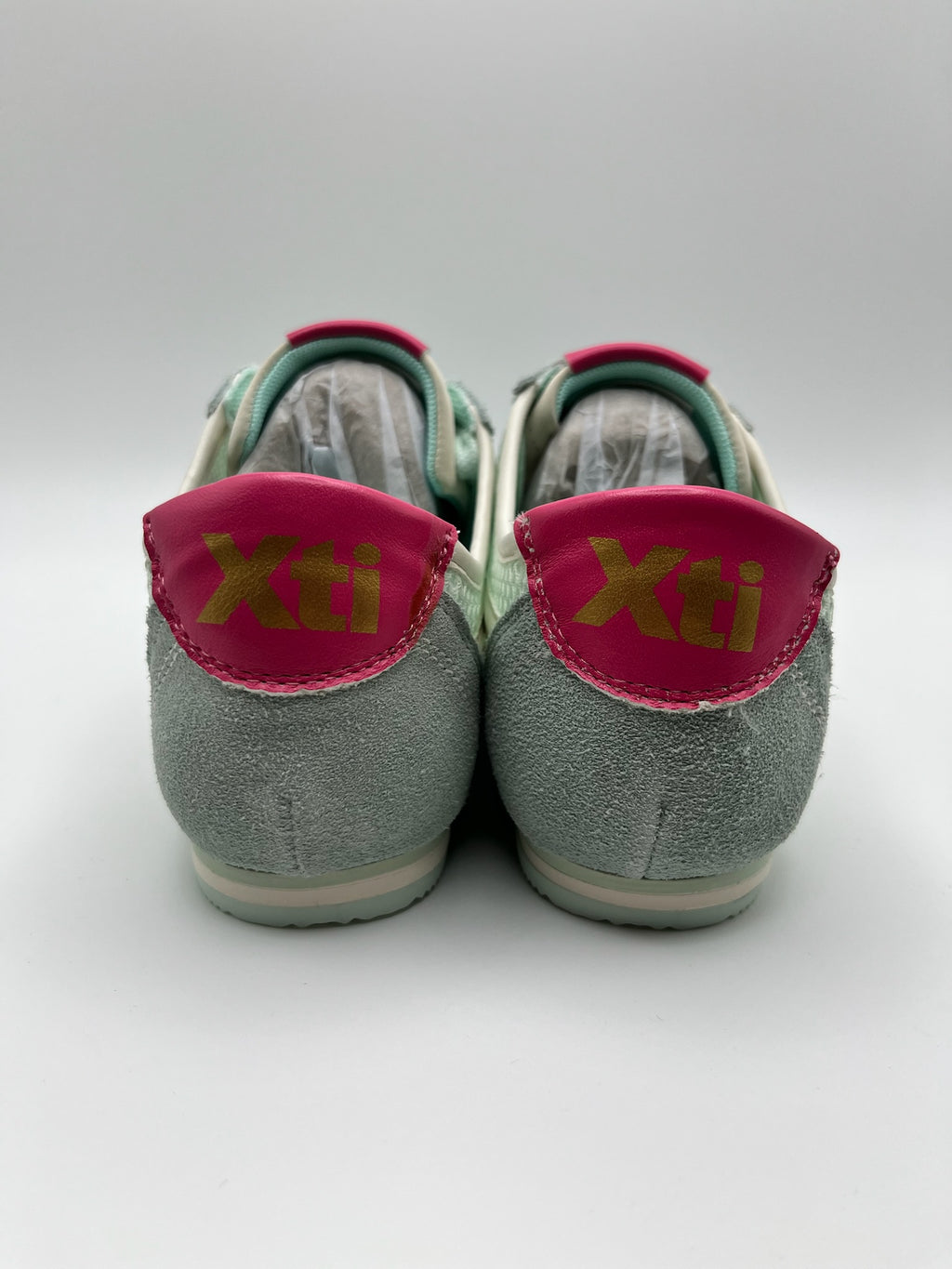 Sapatilhas Xti Femininas Urban Verde Água e Rosa Acqua; Ténis de Mulher Desportivos em Camurça e Malha Respirável Leve Correr Caminhar Casual