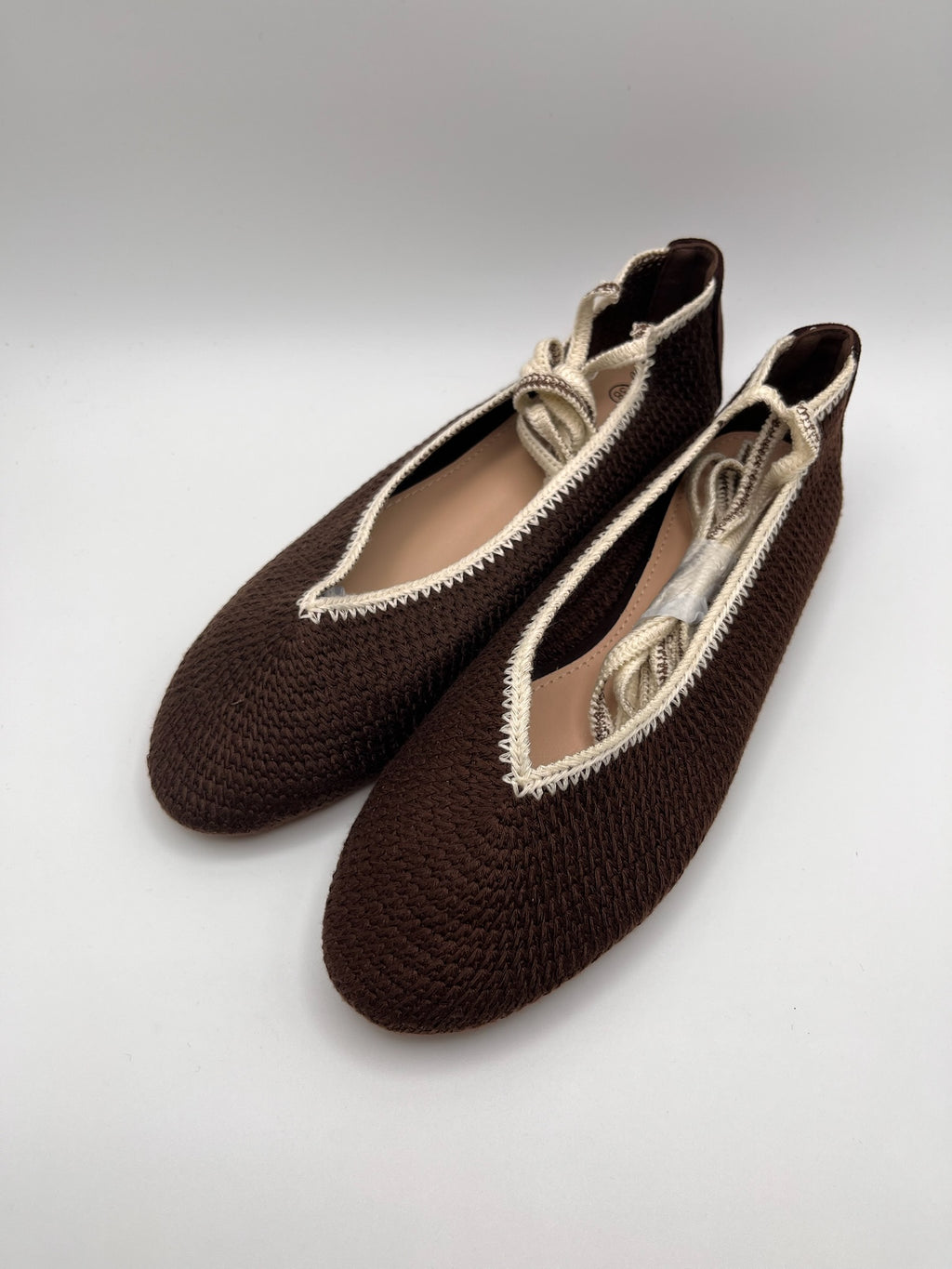 Sapatilhas Rasas Stephan Paris Tipo Alpergata Mulher Castanho Escuro Brown; Sapatos de Atar no Tornozelo bege Estilo Casual em Tecido Entrançado Camurça Confortáveis