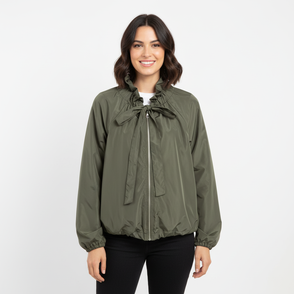 CASACO CAMILLE FRANCE VERDE MILITAR IMPERMEAVEL LAÇO AMARRAÇÃO ZIPER PRATA BOLSOS