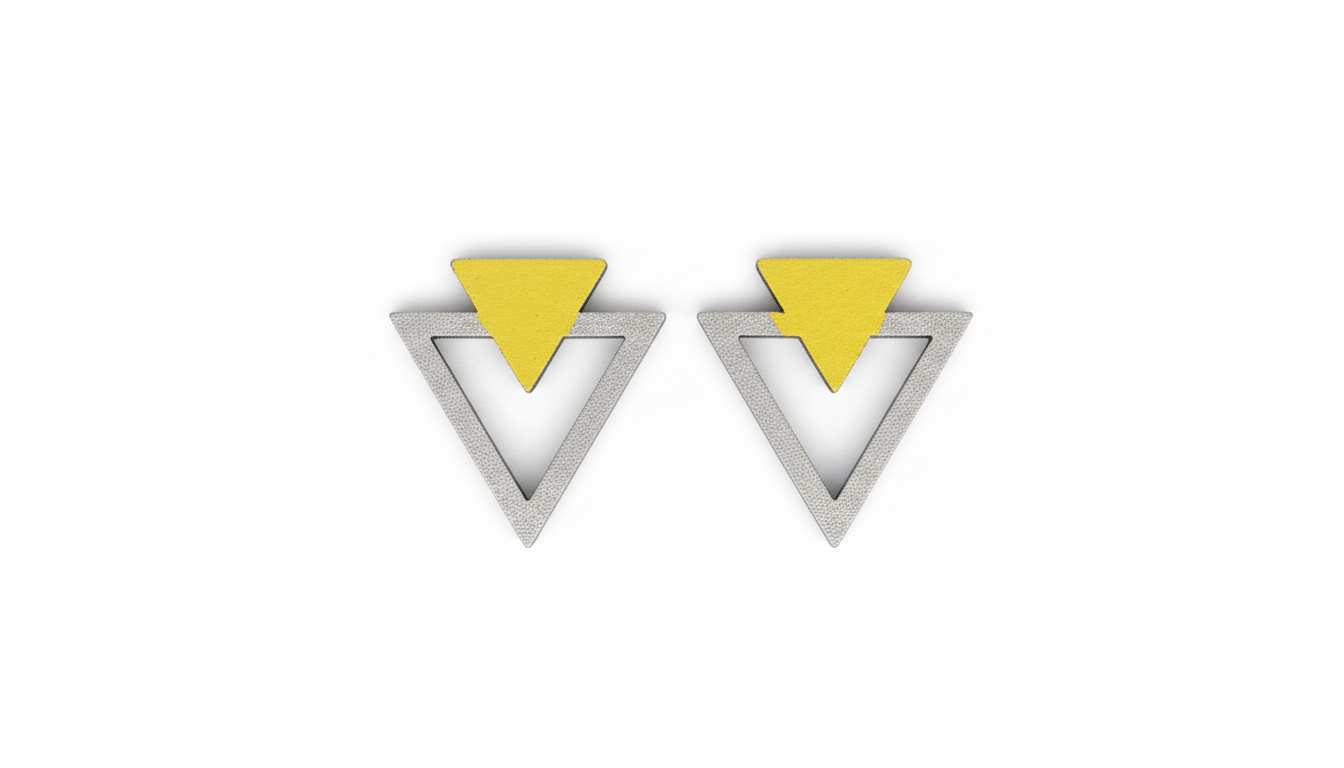 BRINCO GEOMETRICOS TRIANGULO AMARELO BRANCO