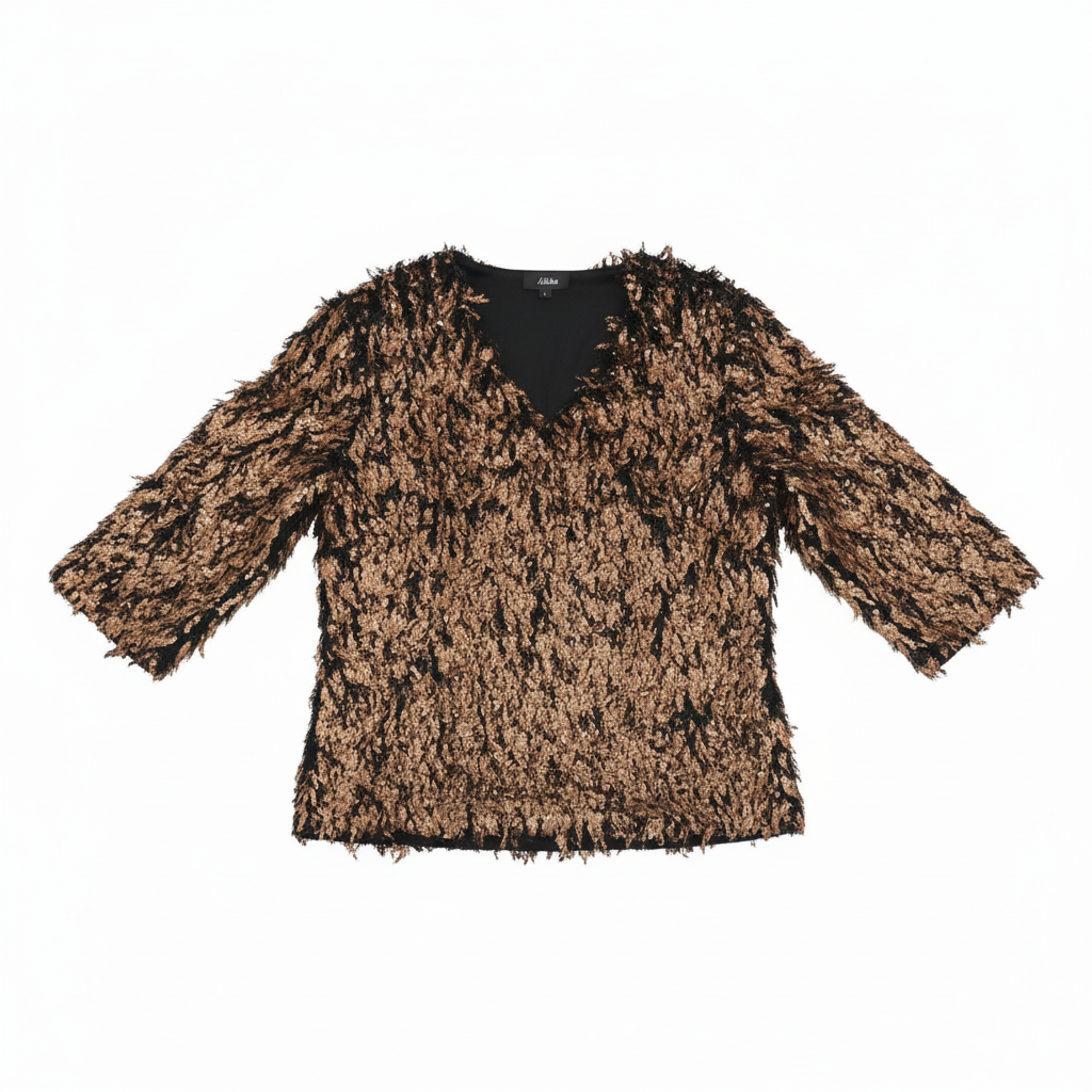 CAMISA AIKHA DOURADO PRETO FESTA BRILHO MANGA LONGA