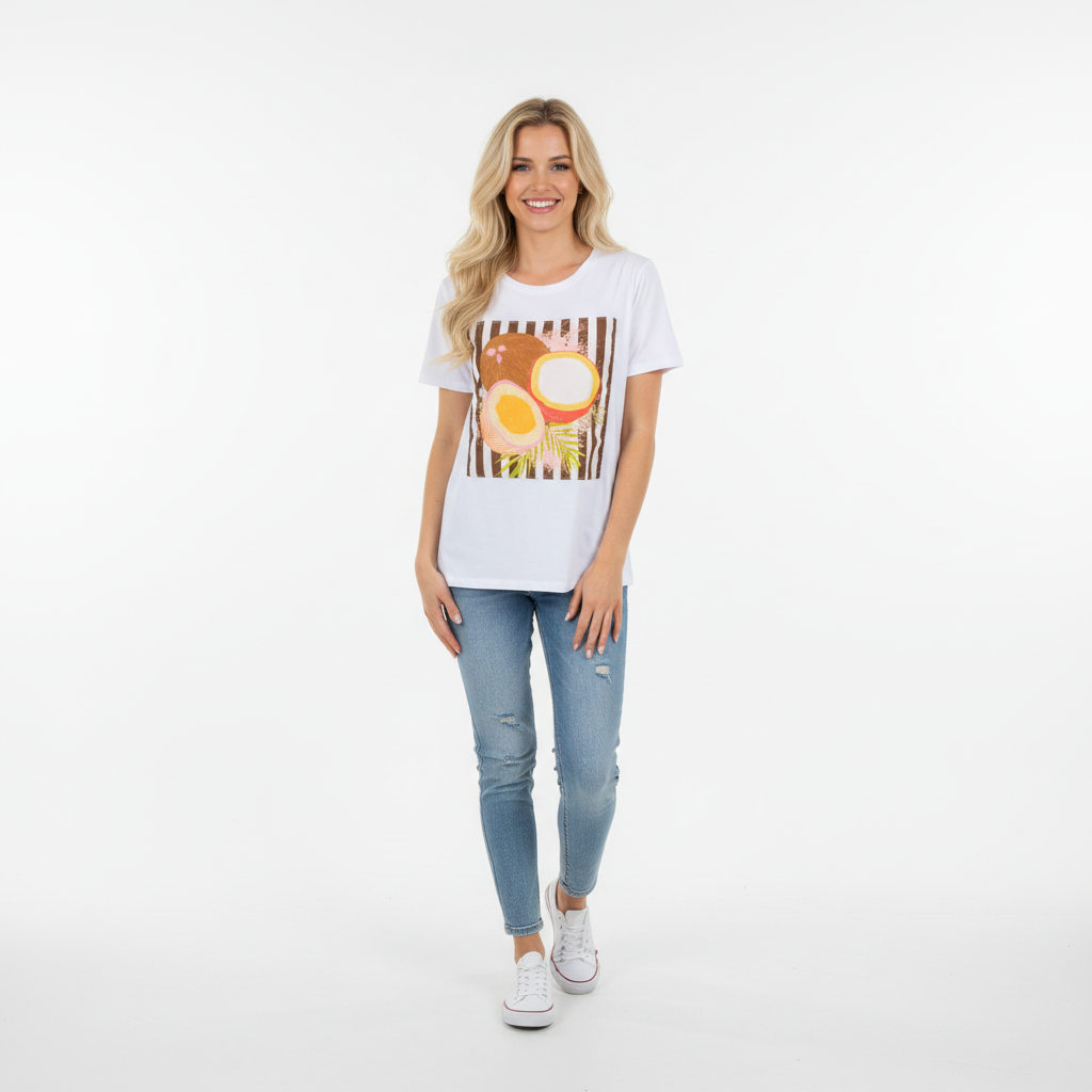 CAMISOLA MECCHÙ BRANCO PADRÃO ESTAMPA TROPICAL FRUTA COCO