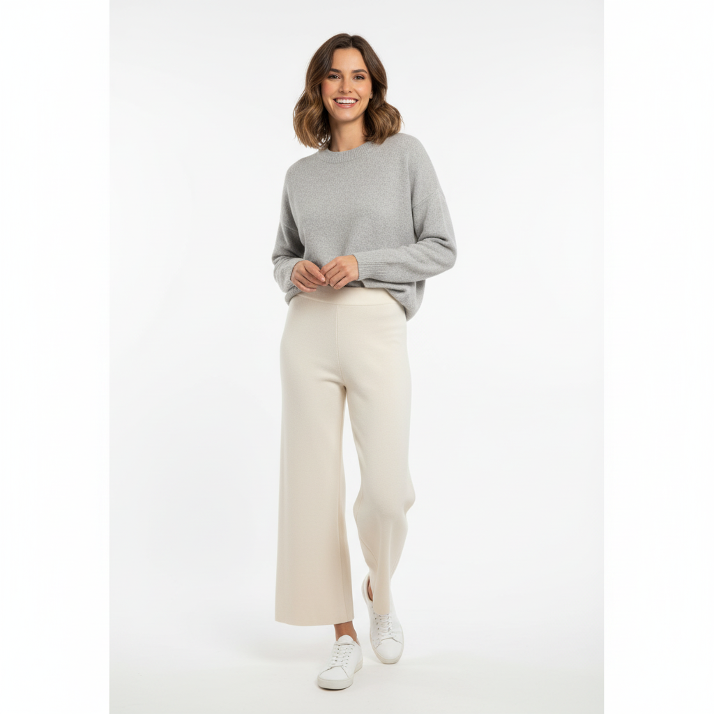 CALÇA RETA CARLA GIANNINI CREME ELASTICO CINTURA