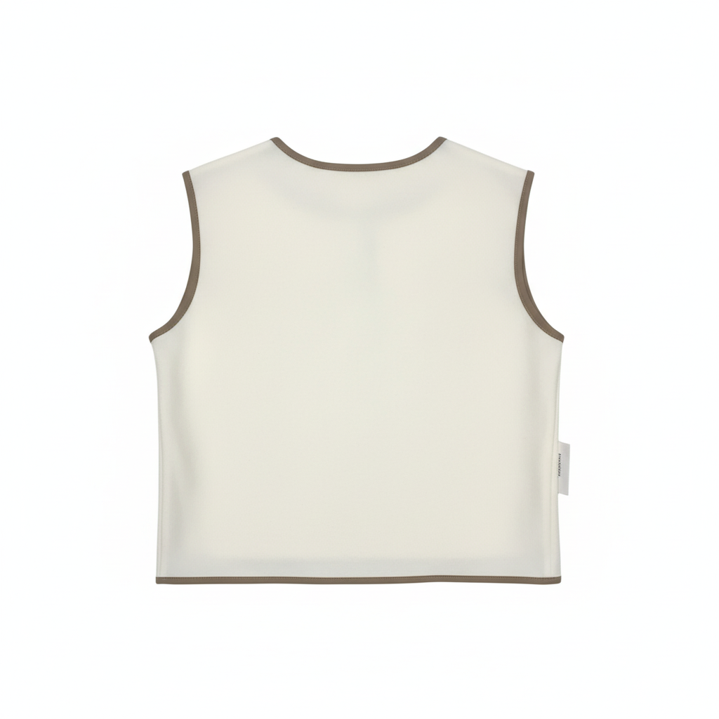 COLETE STUDIO AMOUR BEGE CREME BOLSO FRONTAL BOTÃO PRATA DETALHES EM ECO PELE
