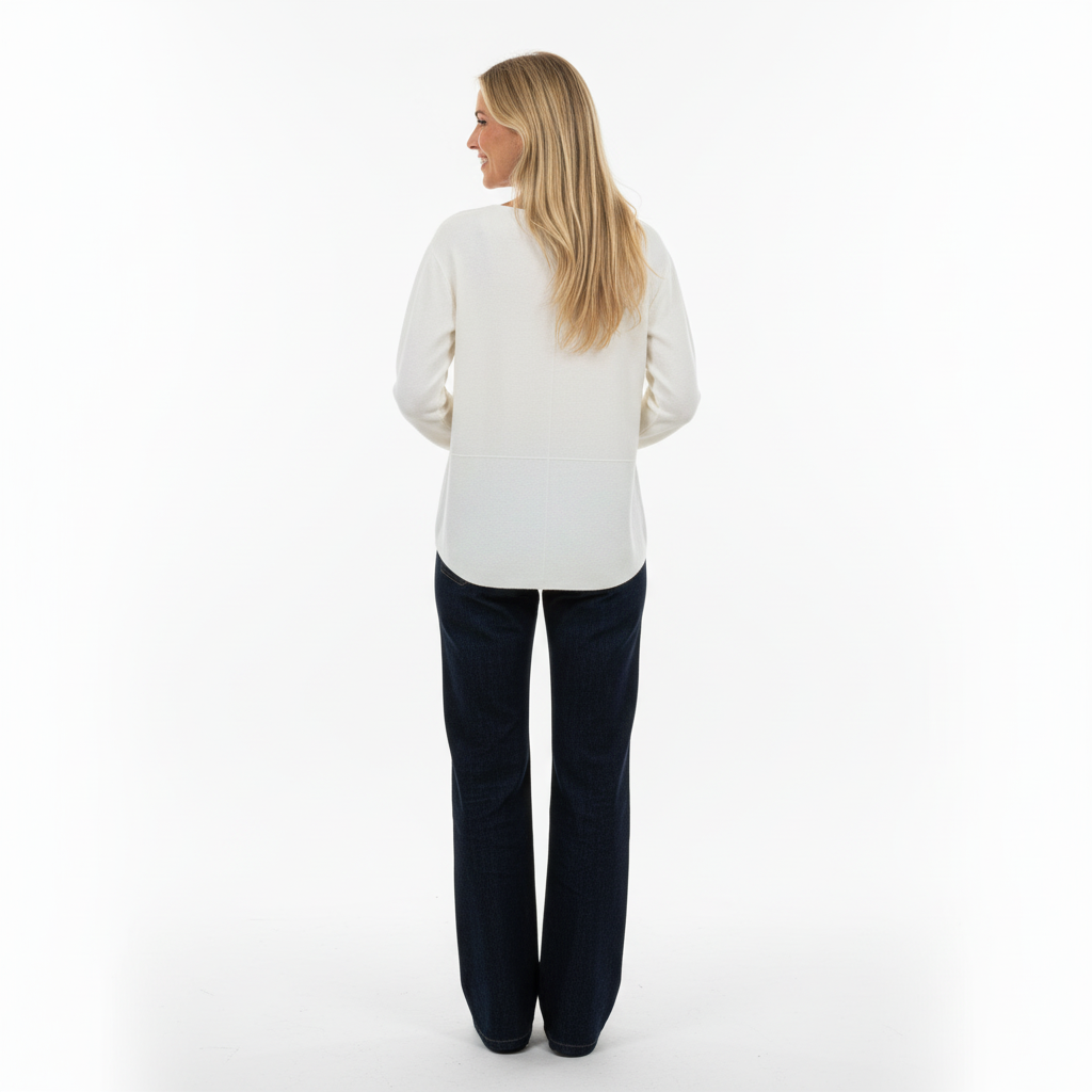 CAMISOLA VINCEOTTO CREME DECOTE EM BICO MANGA CUMPRIDA BOLSO DUPLO FRONTAL