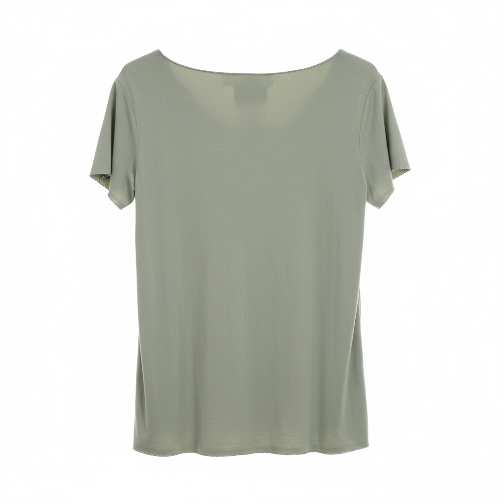 CAMISOLA CAMILLE FRANCE VERDE DECOTE EM BICO MANGA CURTA FITA BRILHO DECOTE PRATA