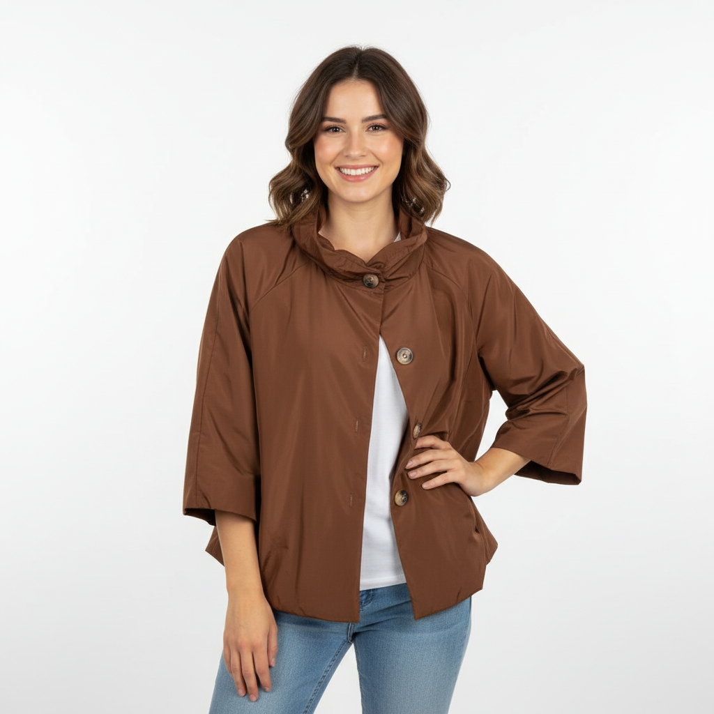 CASACO CASTANHO BOTÕES CASTANHO E BRANCO