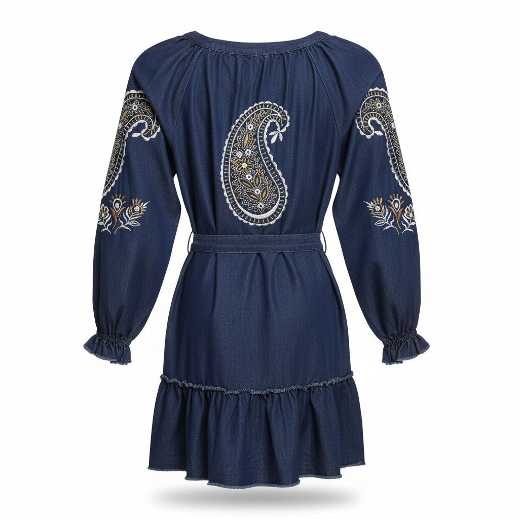 CAMISA SUMITRA AZUL CINTO AMARRAÇÃO MANGA LONGA PADRÃO CORNUCOPIAS