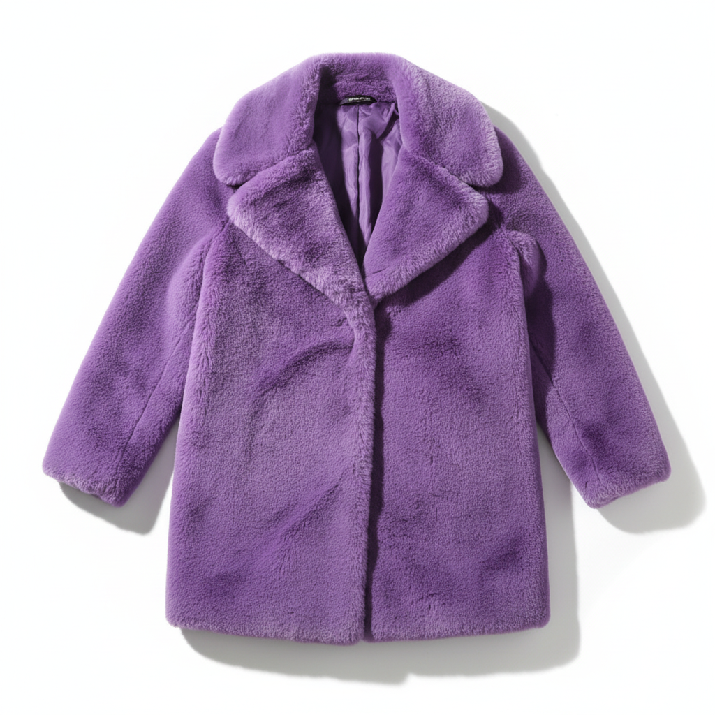 CASACO 3 DESY PELUCHE TEDDY MÉDIO LILÁS LAVANDA VELUDO PELOS BOTÕES DE PRESSÃO BOLSOS