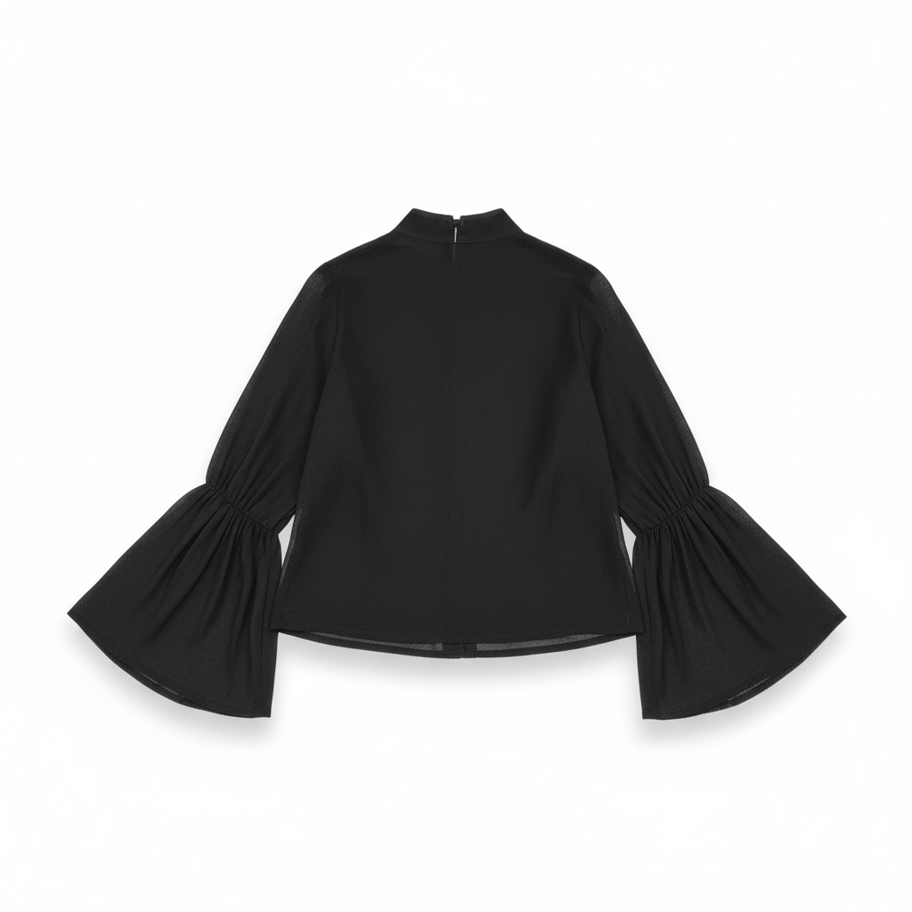 CAMISA MILANO PRETO GOLA LAÇO AMARRAÇÃO BOTÕES