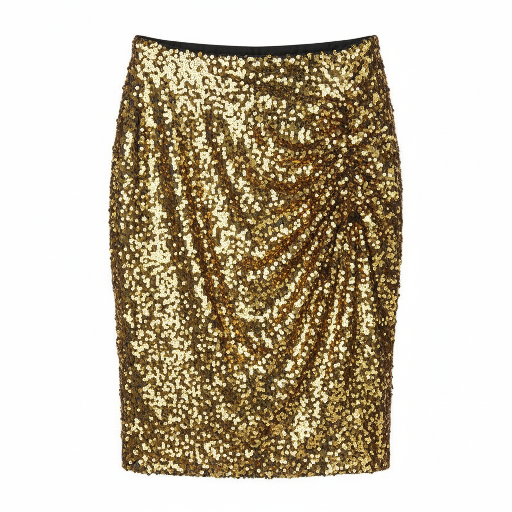 SAIA MIDI DOURADO SAIA DE BRILHO LANTEJOULAS DRAPEADO