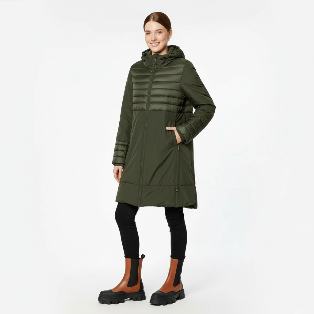 CASACO FLY LUXURY VERDE MILITAR ZIPER TIRAS ACOLCHOADO IMPERMEAVEL LONGO BOLSOS TOUCA