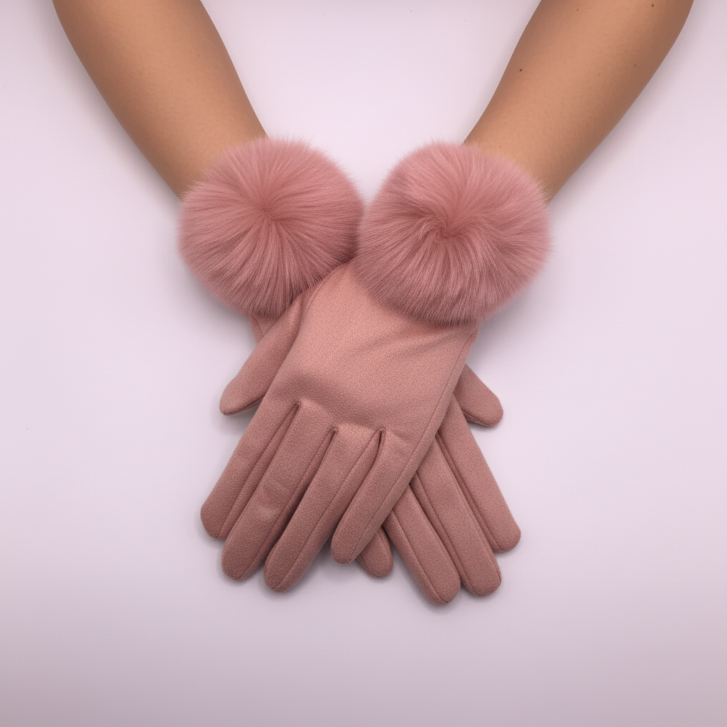 LUVA CAMURÇA ROSA POMPOM PELOS INDICADOR TOUTCH