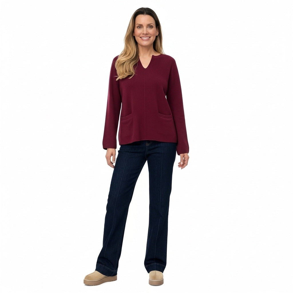 CAMISOLA VINCEOTTO BORDO DECOTE EM BICO MANGA CUMPRIDA BOLSO DUPLO FRONTAL