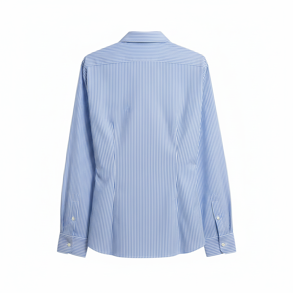 CAMISA LETAA AZUL BRANCO LISTRAS ACINTURADO BOTÕES MANGA CUMPRIDA