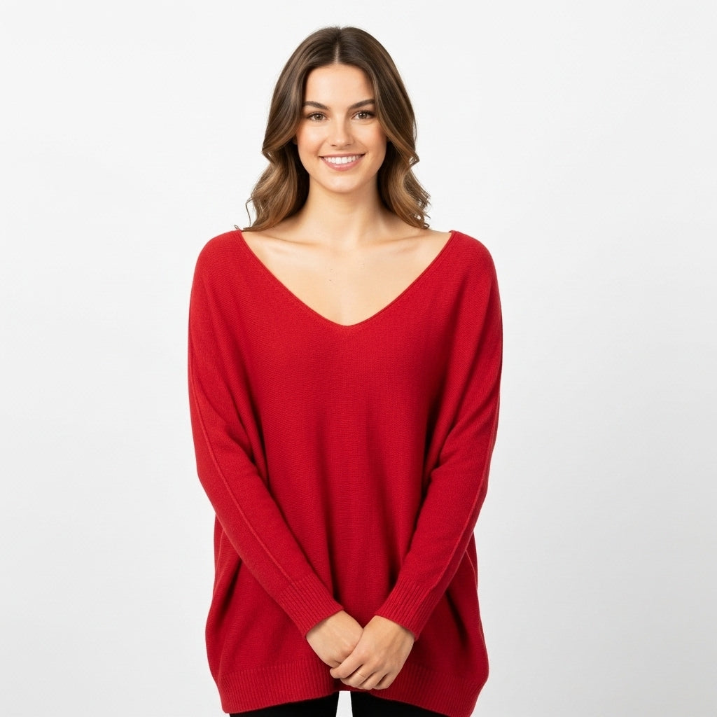 CAMISOLA MADE WITH LOVE VERMELHO DECOTE EM BICO CAMISA DE MANGA CUMPRIDA