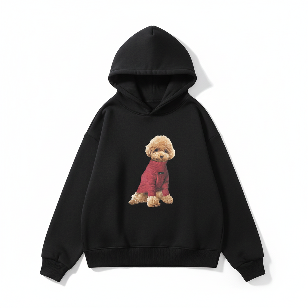 CASACO LUMINA PRETO MOLETON TOUCA ESTAMPA CACHORRO ROUPA VERMELHA LOGO