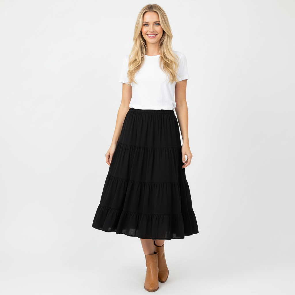SAIA MIDI CAMILLE FRANCE PRETO TECIDO DRAPEADO