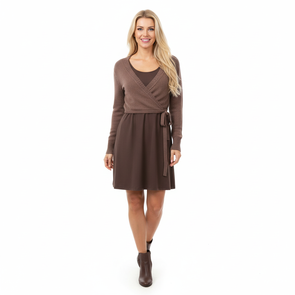 CONJUNTO LOIS & PEPE CASTANHO VESTIDO TOP CASAQUINHO AMARRAÇÃO FRONTAL