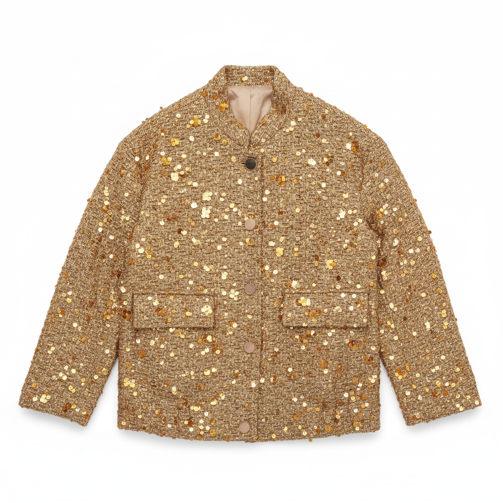 CASACO IVIVI DOURADO BRILHO LANTEJOULA BOLSO EMBUTIDO FESTA BLAZER