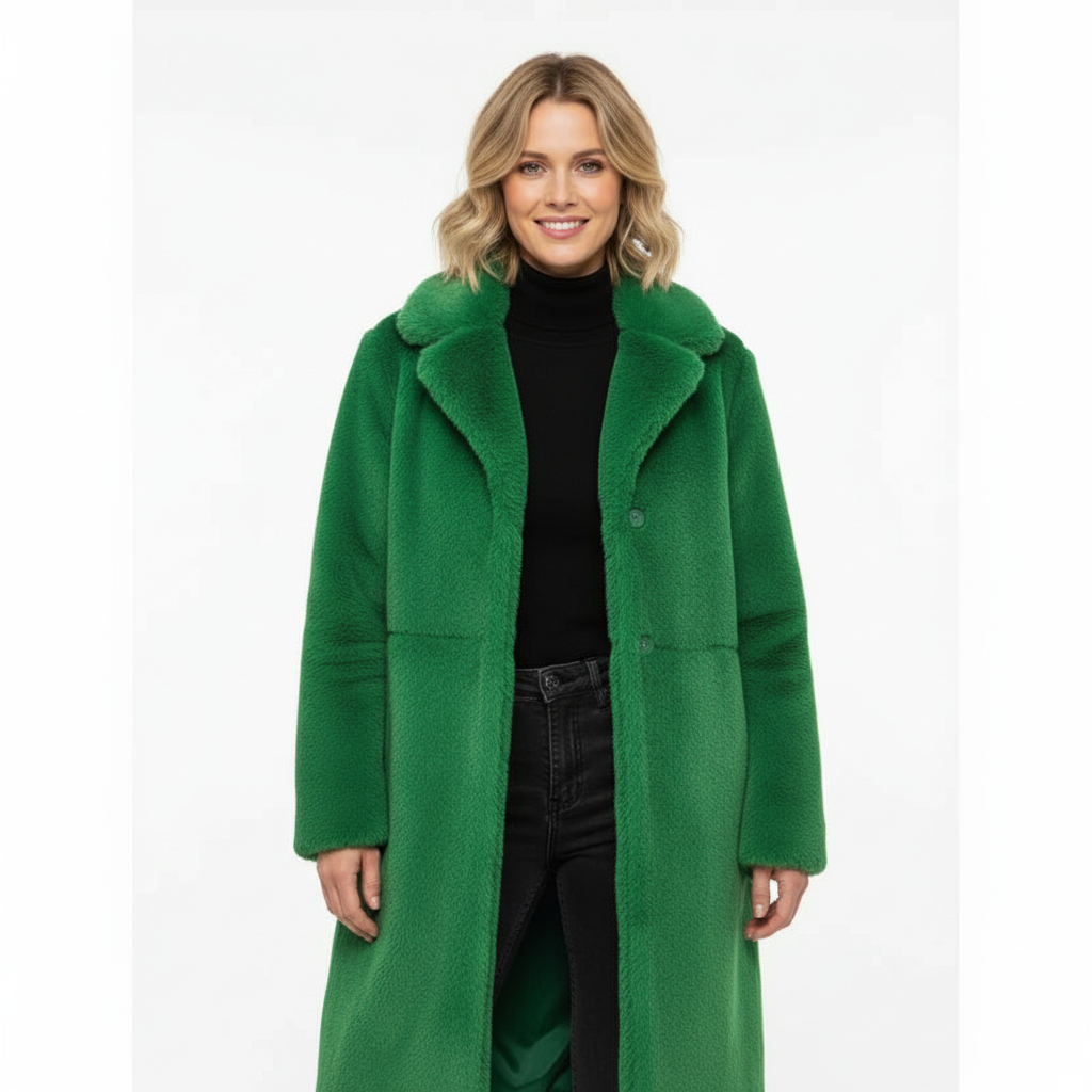 CASACO PELUCHE TEDDY VERDE BOTÕES BOLSOS