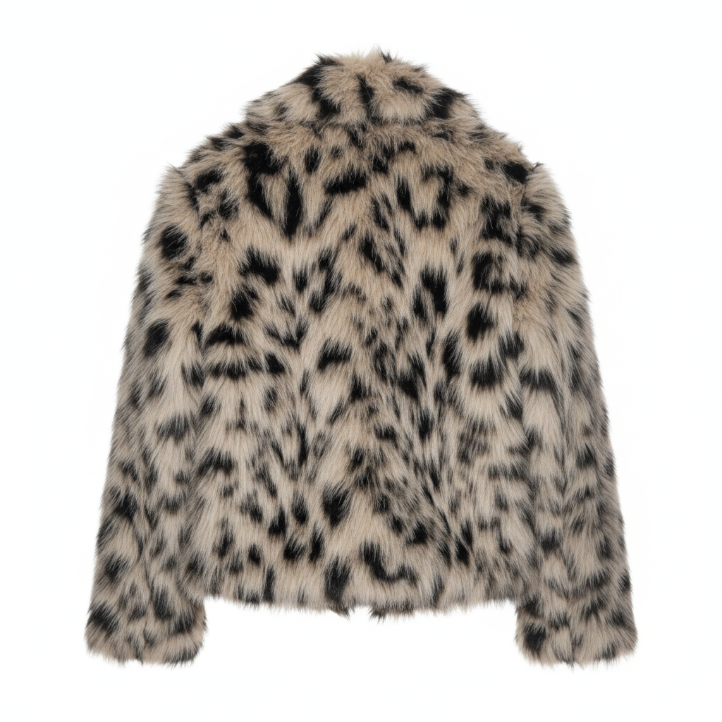 CASACO J/S MILLENIUM PELUCHE TEDDY MÉDIO CREME PRETO CASTANHO PELOS LEOPARDO