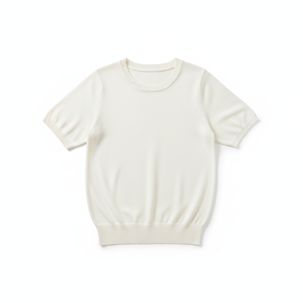CAMISOLA VICBEE BRANCO MANGA CURTA GOLA BARRA CANELADA