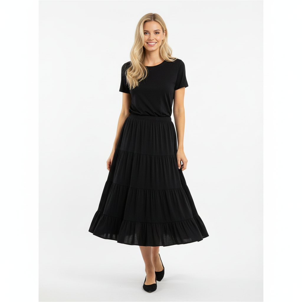 SAIA MIDI CAMILLE FRANCE PRETO TECIDO DRAPEADO