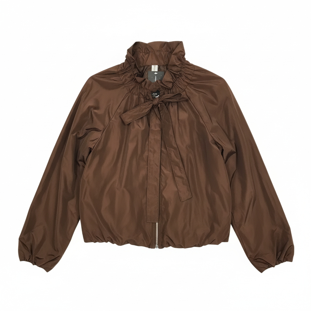 CASACO CAMILLE FRANCE CASTANHO IMPERMEAVEL LAÇO AMARRAÇÃO ZIPER PRATA BOLSO