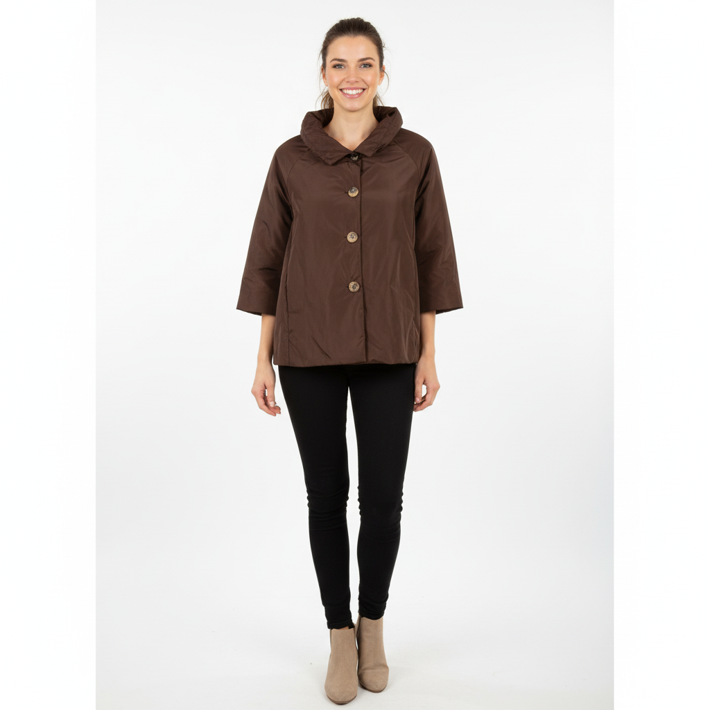 CASACO CASTANHO ESCURO BOTÕES CASTANHO E BRANCO